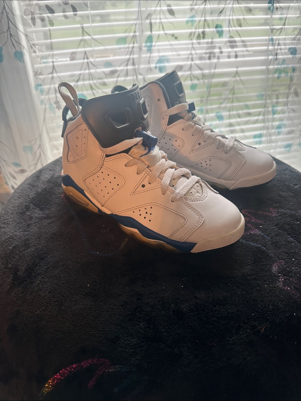 Jordan Kids White and Blue High-Top Sneakers